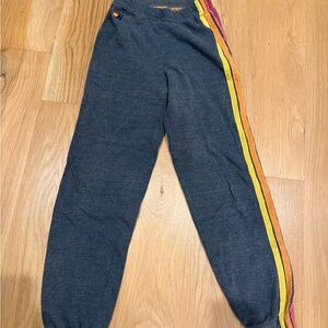 Aviator Nation Kids Size 12 Charcoal Joggers with Rainbow Stripe